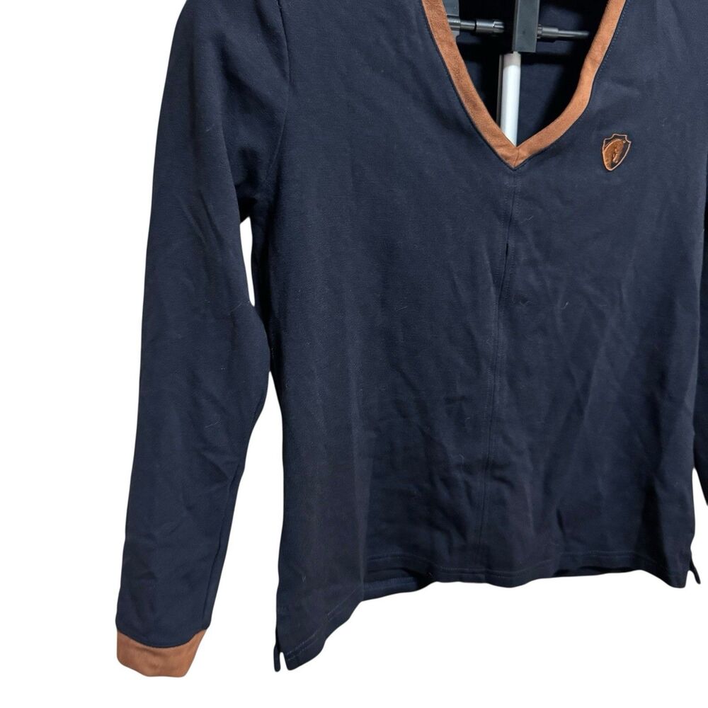 Arista Equestrian Women's Quintessential V-Neck Navy Blue Brown Small‎ Horse - Picture 2 of 12